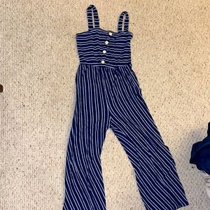 Small blue and white striped romper